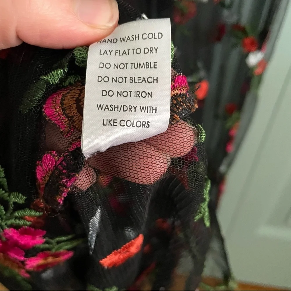 RD+KoKo Black Sheer Overlay Floral Maxi Dress Womens Med Short Sleeve Whimsigoth - Picture 10 of 12